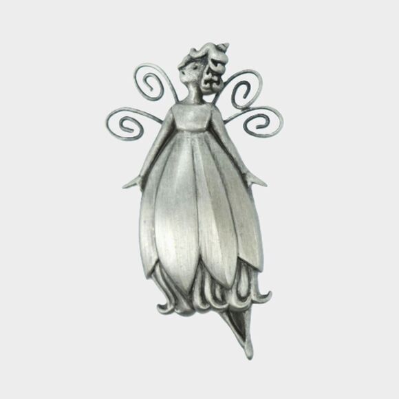 Vintage Fairy Brooch HMK Hallmark Pewter Whimsical Ethereal Mystical Goblincore - Picture 3 of 10